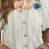 Multi Stripe Button Up Shell Bubble Sleeve Top | Queen Of Sparkles