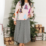 Light Pink Multi Plaid & Stripe Christmas Tree Sweatshirt | Queen Of Sparkles