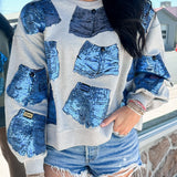 Grey Queen Of Denim Shorts Sweatshirt | Queen Of Sparkles