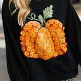 Black & Orange Flower Sequin Pumpkin Sweatshirt | Queen Of Sparkles