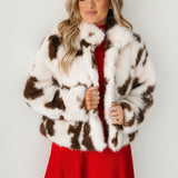 Faux Fur Jacket | Cow Print