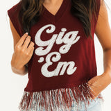 Licensed Texas A&M 'Gig Em' Feather Bottom Tank Sweater | Queen Of Sparkles