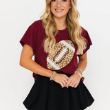 Maroon Jeweled Football Tee | Queen Of Sparkles