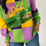 Mardi Gras Checkered Alligator Queen Sweater | Queen Of Sparkles