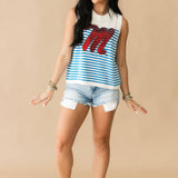 Licensed Ole Miss Mascot Striped Knit Tank | Queen Of Sparkles