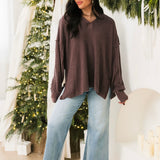 Waffle Knit V-Neck Pullover | Mauve