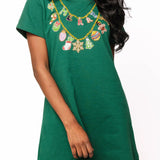 Bright Green Christmas Necklace Tee Dress | Queen Of Sparkles