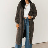 Mineral Wash Corduroy Maxi Coat | Ashed Black