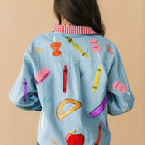 Denim & Red Gingham Collar Teacher Icon Button Up Top | Queen Of Sparkles