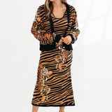 Black & Tan Tiger Stripe Button Up Cardigan With Crawling Tigers | Queen Of Sparkles