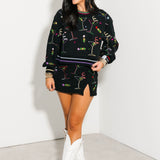 Black Multi Rainbow Trim Martini Sweatshirt | Queen Of Sparkles