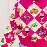 Pink Diamond Print Thanksgiving Dinner Button Up Sweater | Queen Of Sparkles