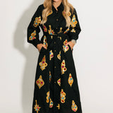 Black & Gold Jeweled Ornament Cotton Tie Midi Dress | Queen Of Sparkles