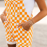 Tailgate Time Short Overalls | Orange Checker