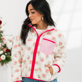 Floral Print Sherpa Jacket | Pink