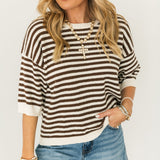 Saylor Stripe Sweater Top | Chocolate