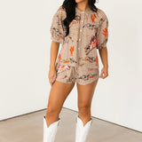 Brown Gingham Bucking Cowgirl Short | Queen Of Sparkles