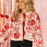 Pale Pink & Red Heart Lock & Key Tie Up Sweater | Queen Of Sparkles
