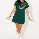 Bright Green Christmas Necklace Tee Dress | Queen Of Sparkles