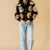 Navy Turkey On Plates Feather Neck Button Up Cardigan | Queen Of Sparkles