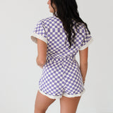 Checkered Shorts Romper | Purple