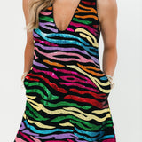 Black Rainbow Tiger Denim V Dress