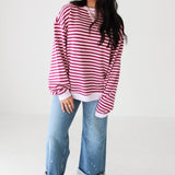 Classic Striped Crew Sweatshirt | Raspberry Combo