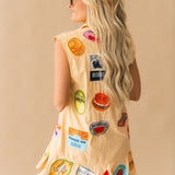 Yellow Gingham Fruit Sticker Button Up Collar Tank Dress | Queen Of Sparkles