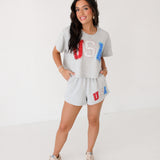 Grey Beaded "USA" Shorts | Queen Of Sparkles