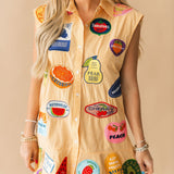 Yellow Gingham Fruit Sticker Button Up Collar Tank Dress | Queen Of Sparkles