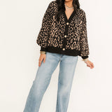 Brooke Button Up Cardigan | Chocolate Leopard