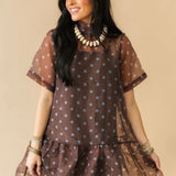 Sheer Overlay Polka Dot Mini Dress | Brown