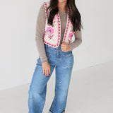 Embroidered Corduroy Floral Vest | Ecru