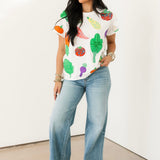 White Multi Bandana & Gingham Print Veggie Tee | Queen Of Sparkles