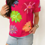 Hot Pink Multi Flower Tee | Queen Of Sparkles
