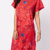 Red, White & Blue Groovy Star Midi Tee Dress | Queen Of Sparkles
