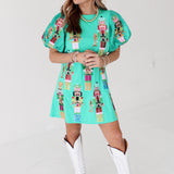 Spearmint Nutcracker Band Poof Sleeve Dress