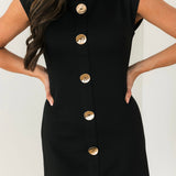 Blair Button Mini Dress | Black