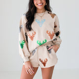 Beige Deer Head Sweatshirt | Queen Of Sparkles