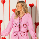 Pink & White Gingham Ruffle Heart Pocket Tie Up Top | Queen Of Sparkles