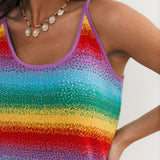 Rainbow Tie Dye Stripe Rhinestone Tank Dress | Queen Of Sparkles