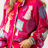 Hot Pink Birthday Icon Rainbow Trim Button Up Cardigan | Queen Of Sparkles