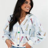 Blue & White Plaid Golf Tee Button Up Cardigan | Queen Of Sparkles