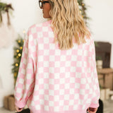 Pink & White Checkered Reindeer Sweater | Queen Of Sparkles
