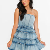 Washed Ruffle Denim Mini Dress