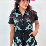 Black With Turquoise Bulls Romper