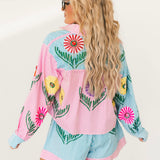 Pink & Blue Striped Cinco Flowers Short | Queen Of Sparkles