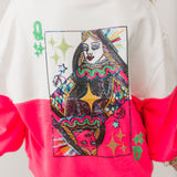 White & Neon Pink Colorblock QOS Logo Sweatshirt | Queen Of Sparkles