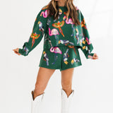 Dark Green Multi Bird Sweatshirt | Queen Of Sparkles