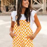Tailgate Time Short Overalls | Orange Checker